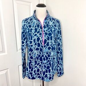 NEW Lilly Pulitzer Top MED Skipper Popover 1/2 Zip Pullover Knit BLUE Coral